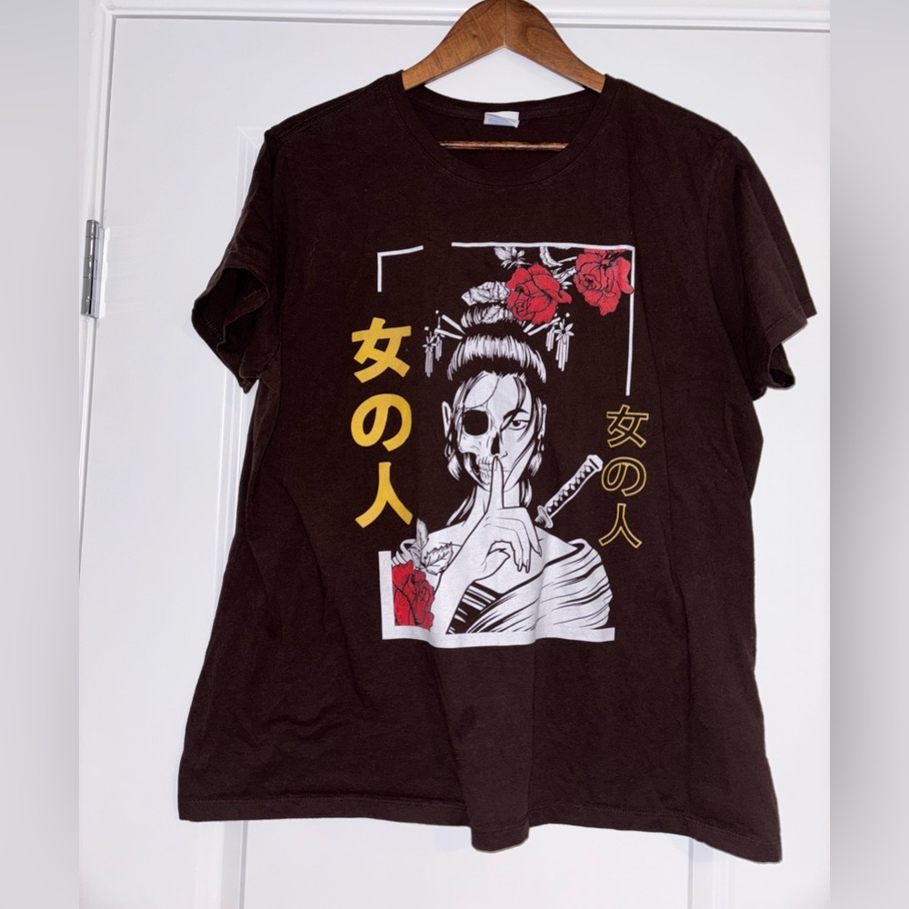 Japanese Floral Samurai Warrior Brown Tee XXL